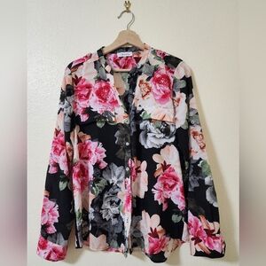 Calvin Klein Floral Blouse - Pink and Black